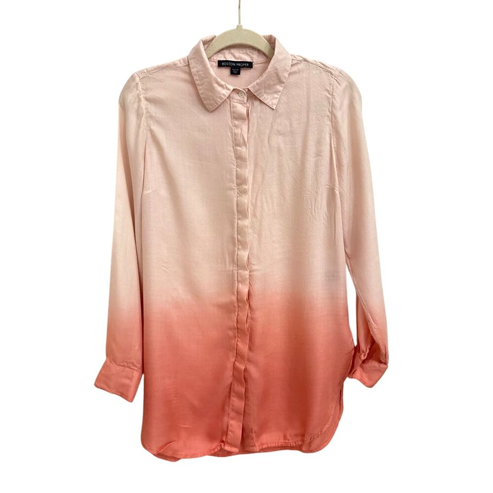 Boston Proper Blouse Gradient Hombre Color Black Coral Button Down Shirt Size XS